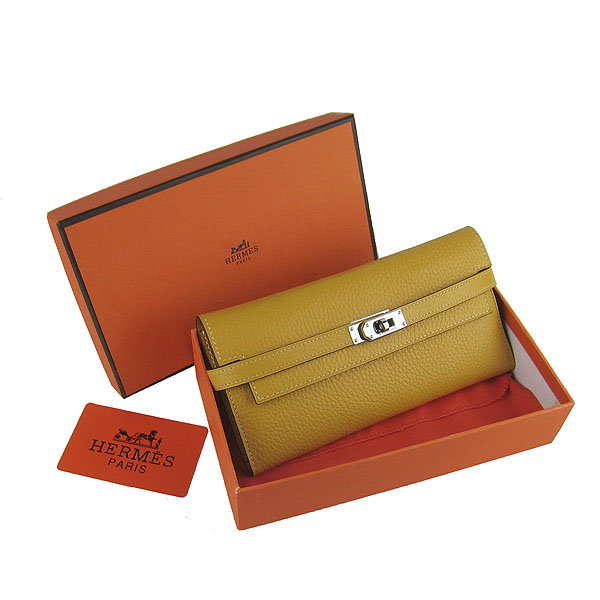 High Quality Hermes Kelly Long Clutch Bag Yellow H009 Replica